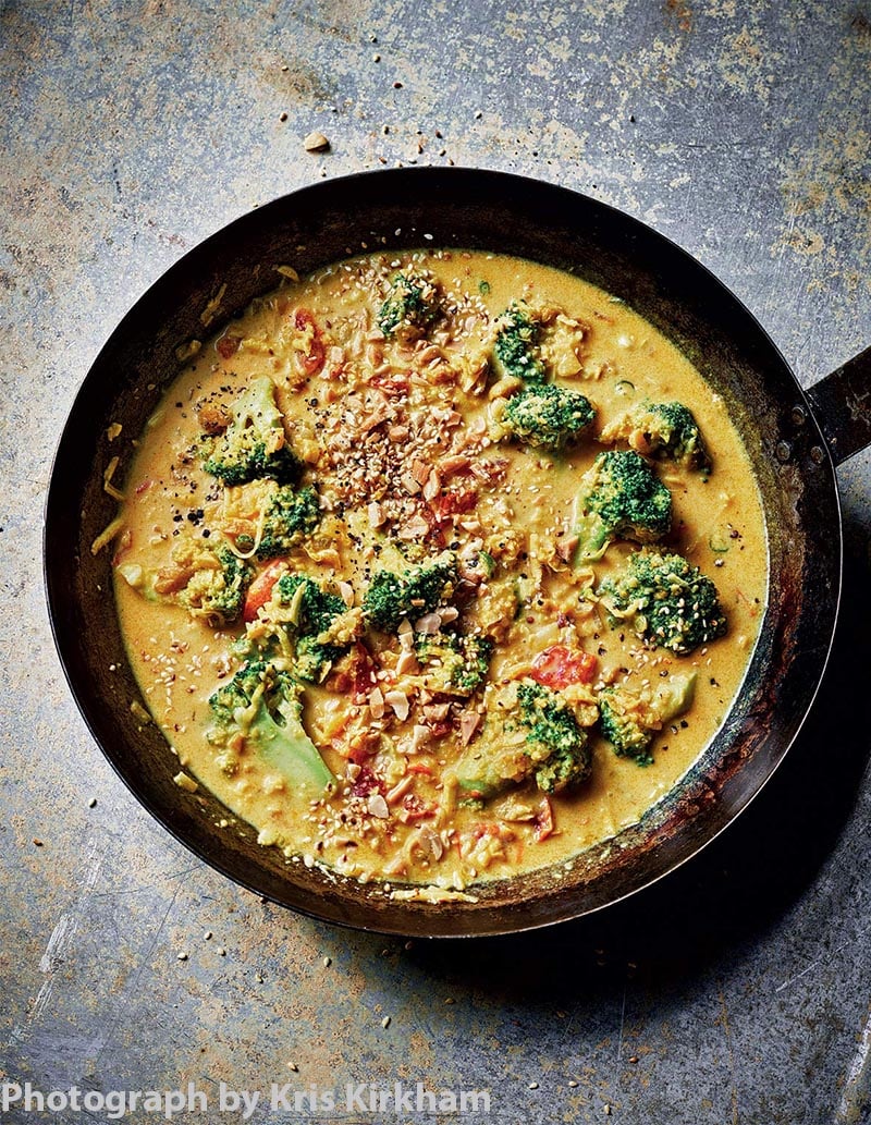 Broccoli curry in a servng bowl.