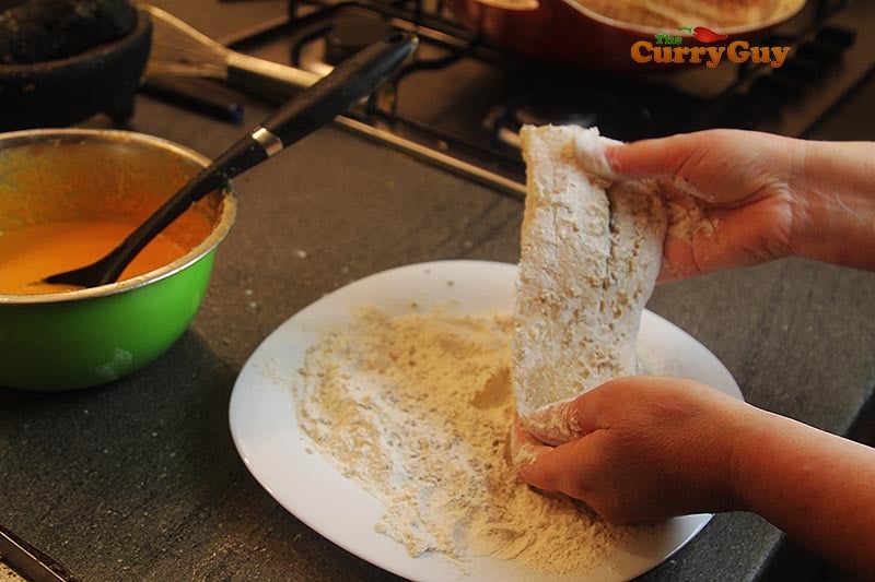 dredging fish in flour