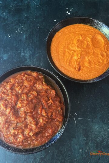 Indian Hotel style curry gravy, blended and unblended versions