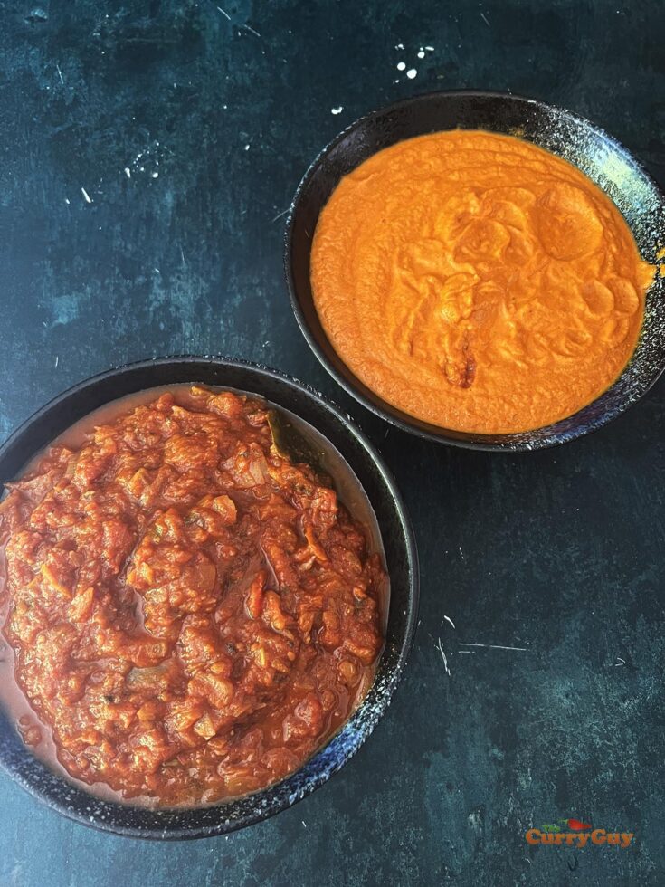 Indian Hotel style curry gravy, blended and unblended versions