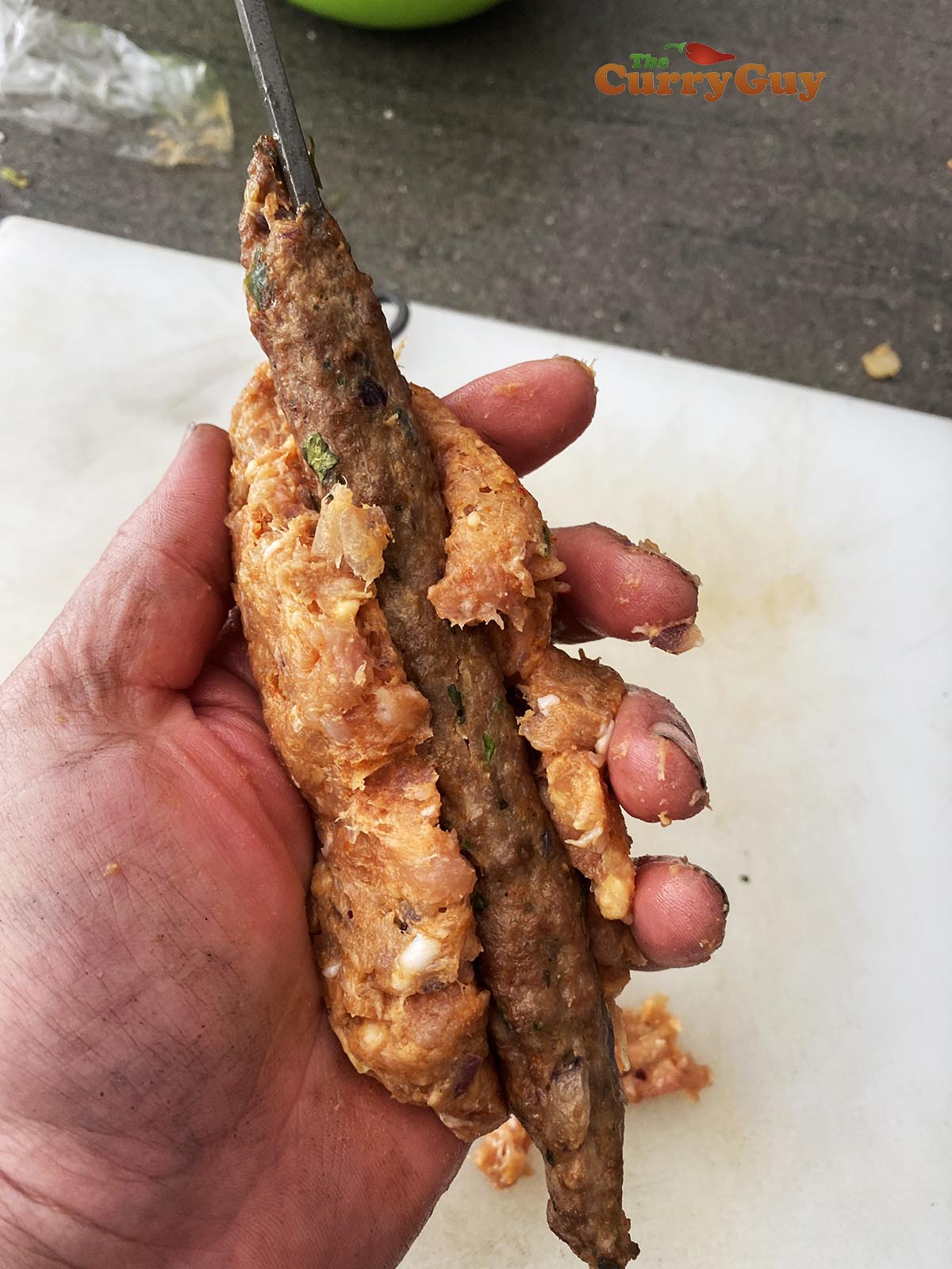Forming chicken and lamb kebab