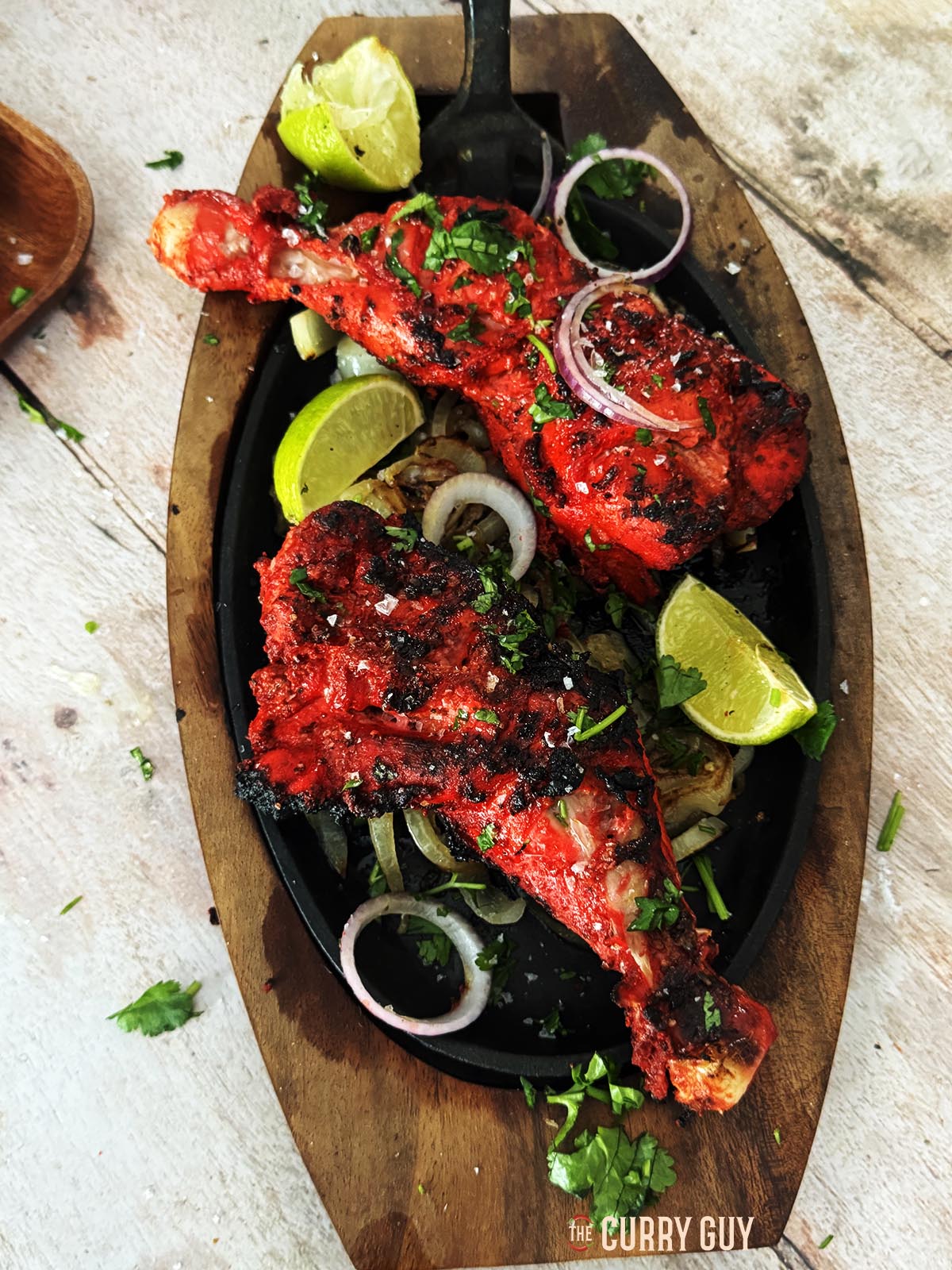 The tandoori chicken recipe cooked and plated up to serve.