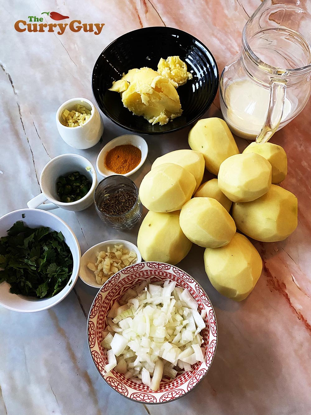 Getting ingredients for creamy mashed potatoes together
