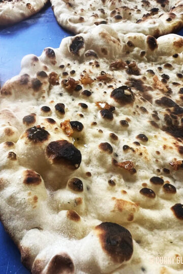 Close up of a stovetop naan.