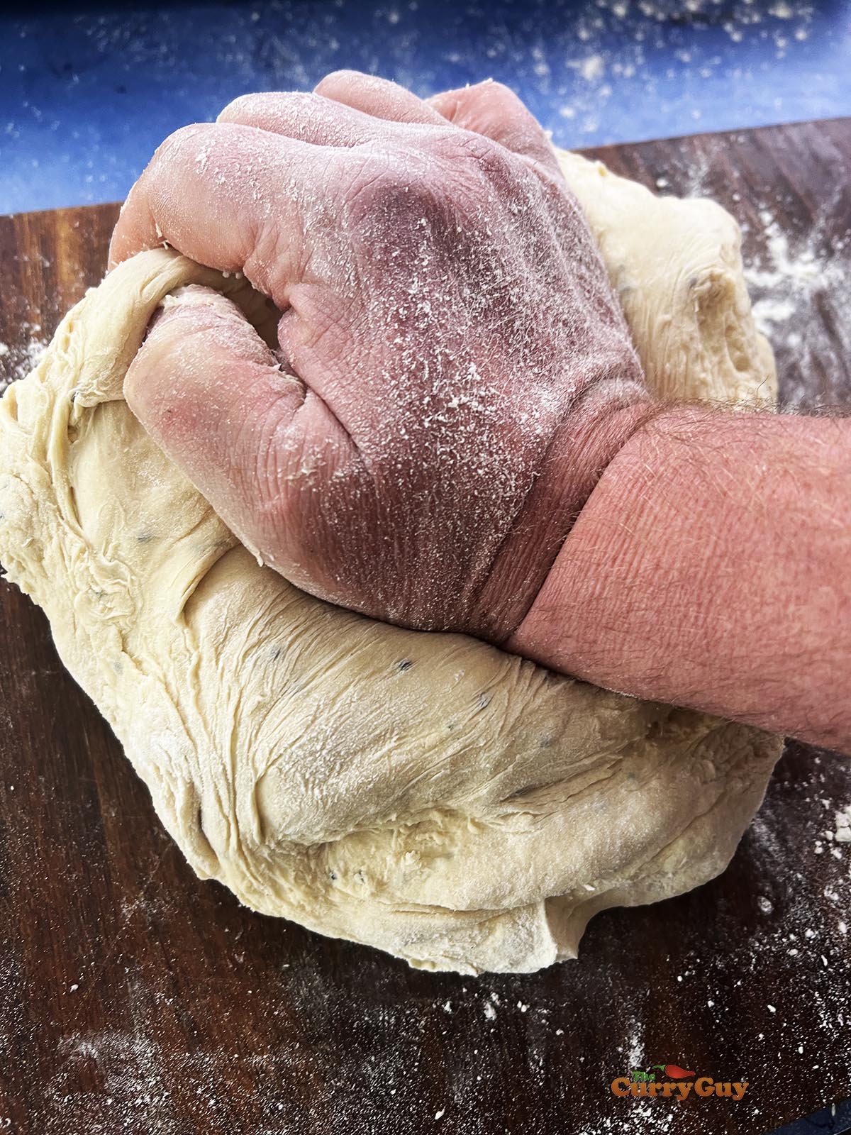 Kneading the dough.