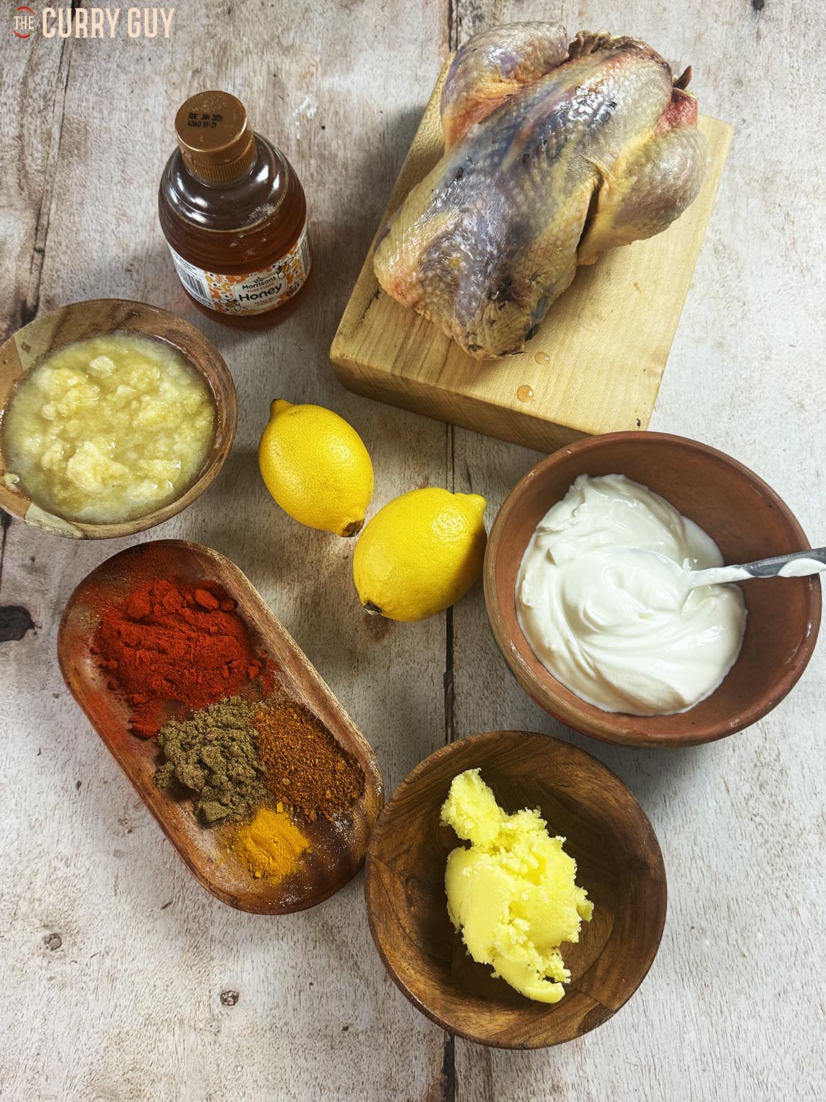 The ingredients for the recipe laid out on a countertop. 