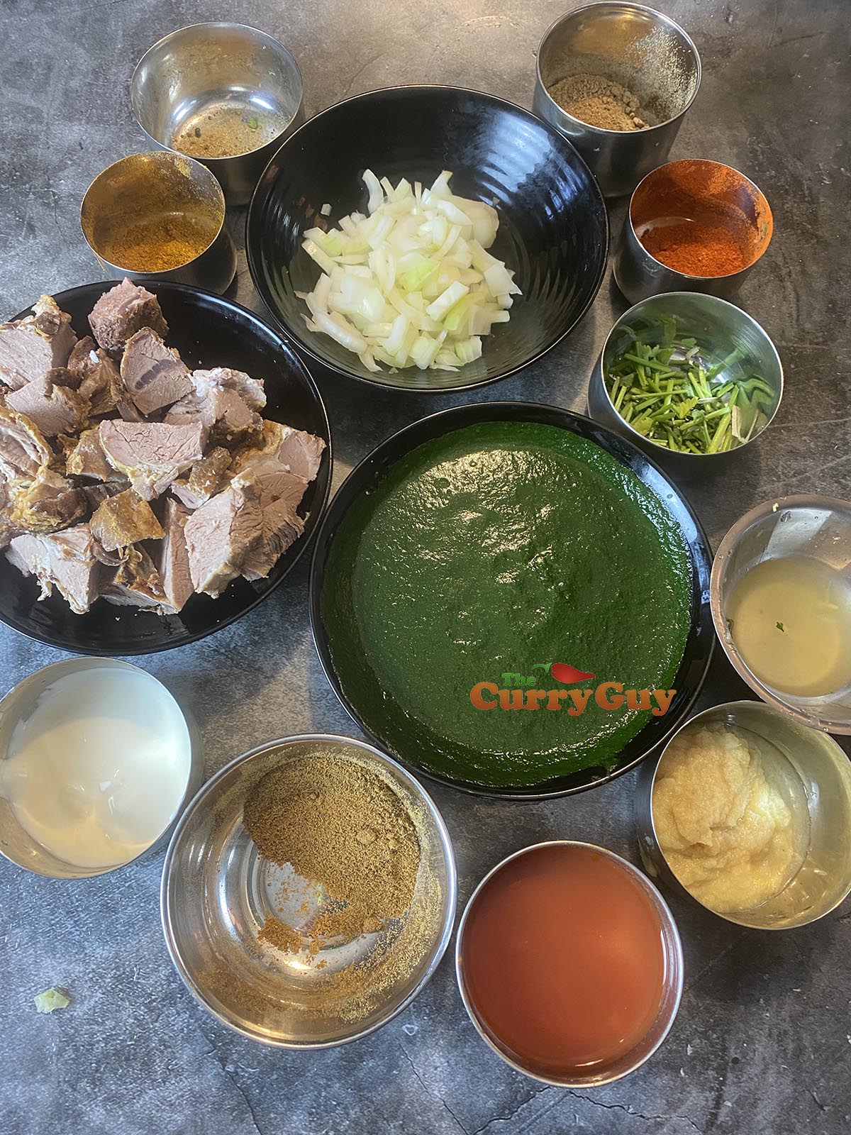 Ingredients for lamb saag curry