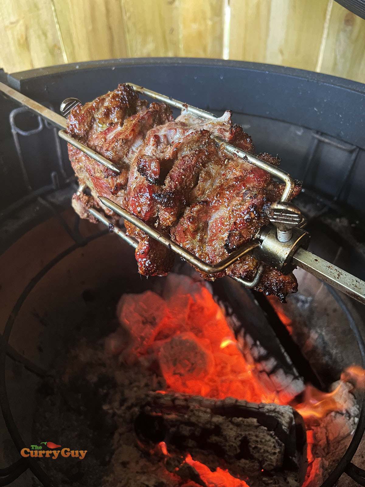 Pork cooking on a rotisserie