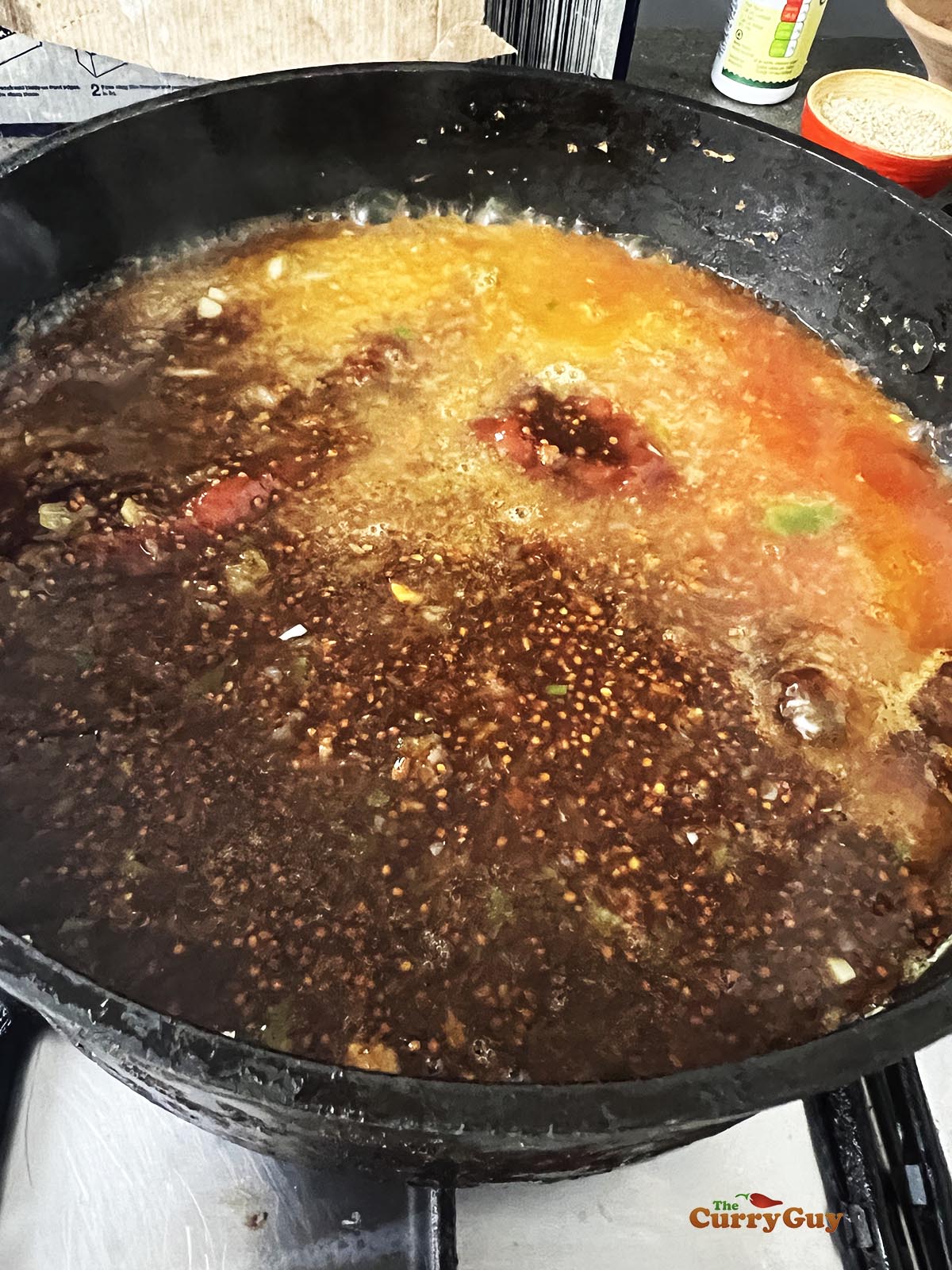 Simmering the sauce ingredients