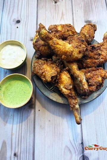 Indian fried chicken with two spicy dips