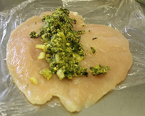 Filling prepared and ready for the chicken breasts