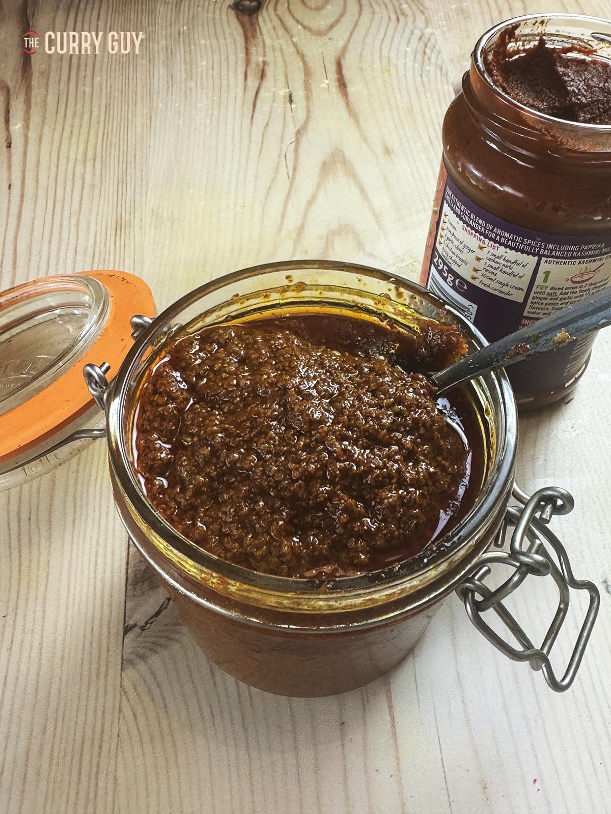 Kashmiri curry paste in a preserve jar.