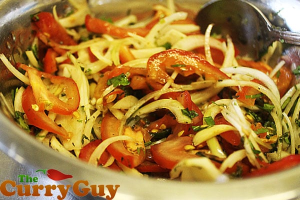 tomato, onion and mint salad