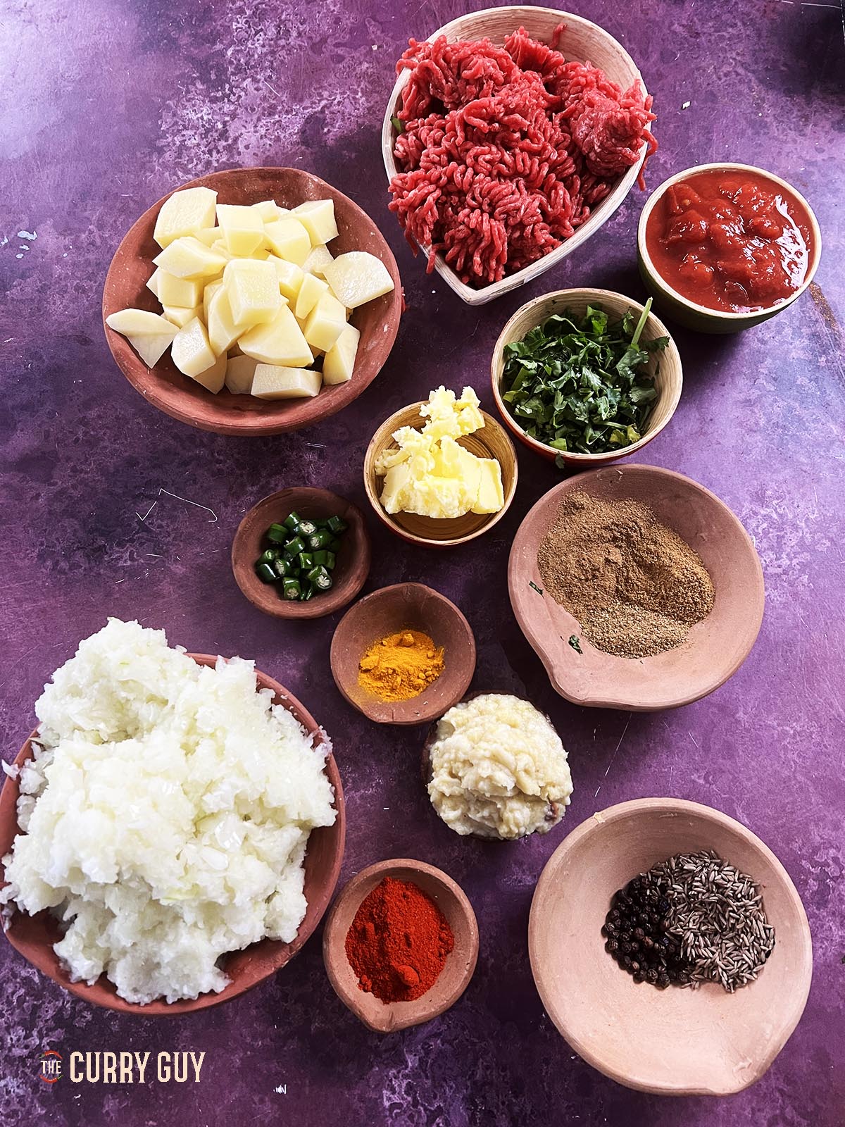 Ingredients for the meat and potato curry
