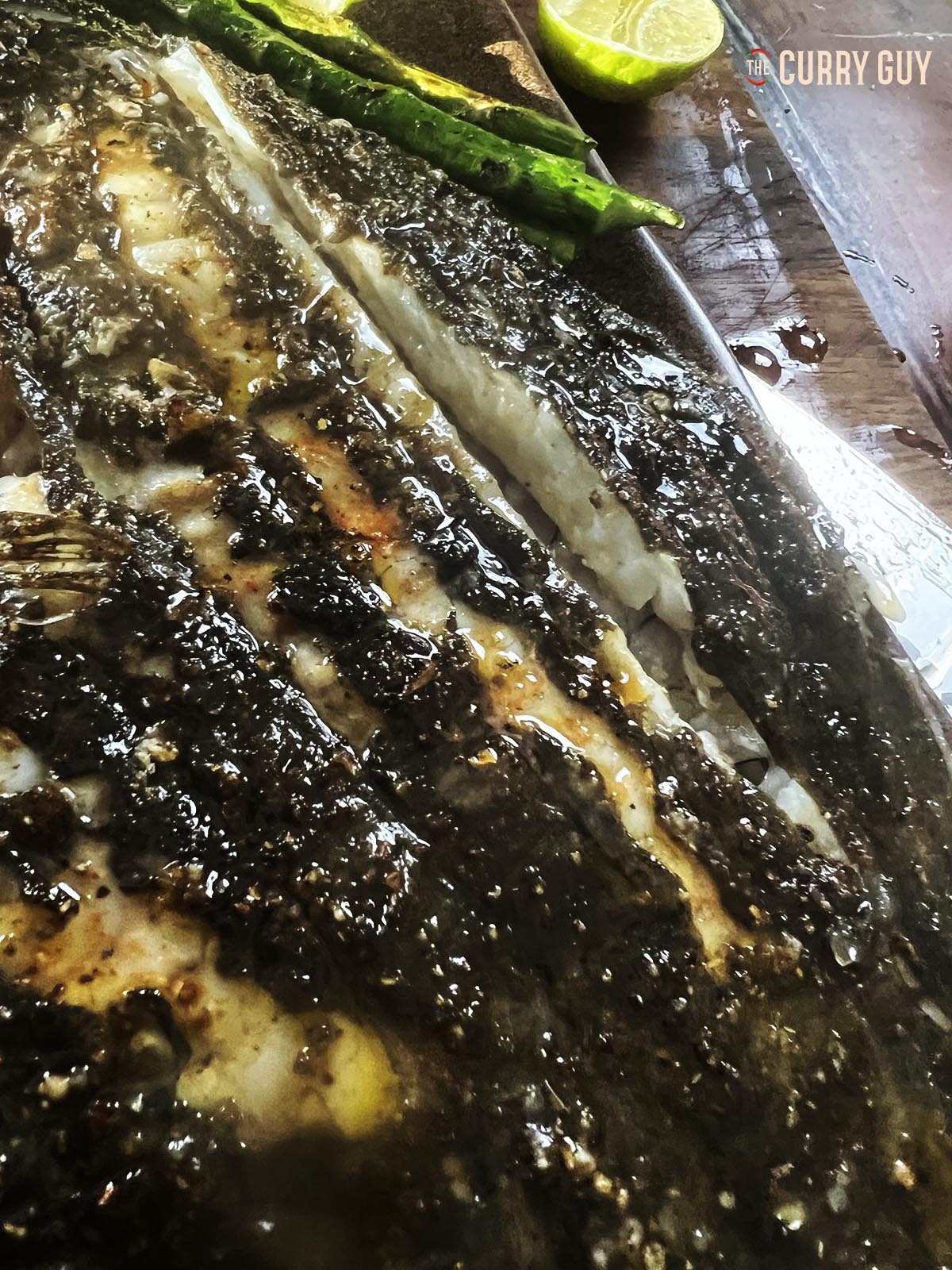 Showing the cooked meat of the turbot for reference of what the meat should look like.