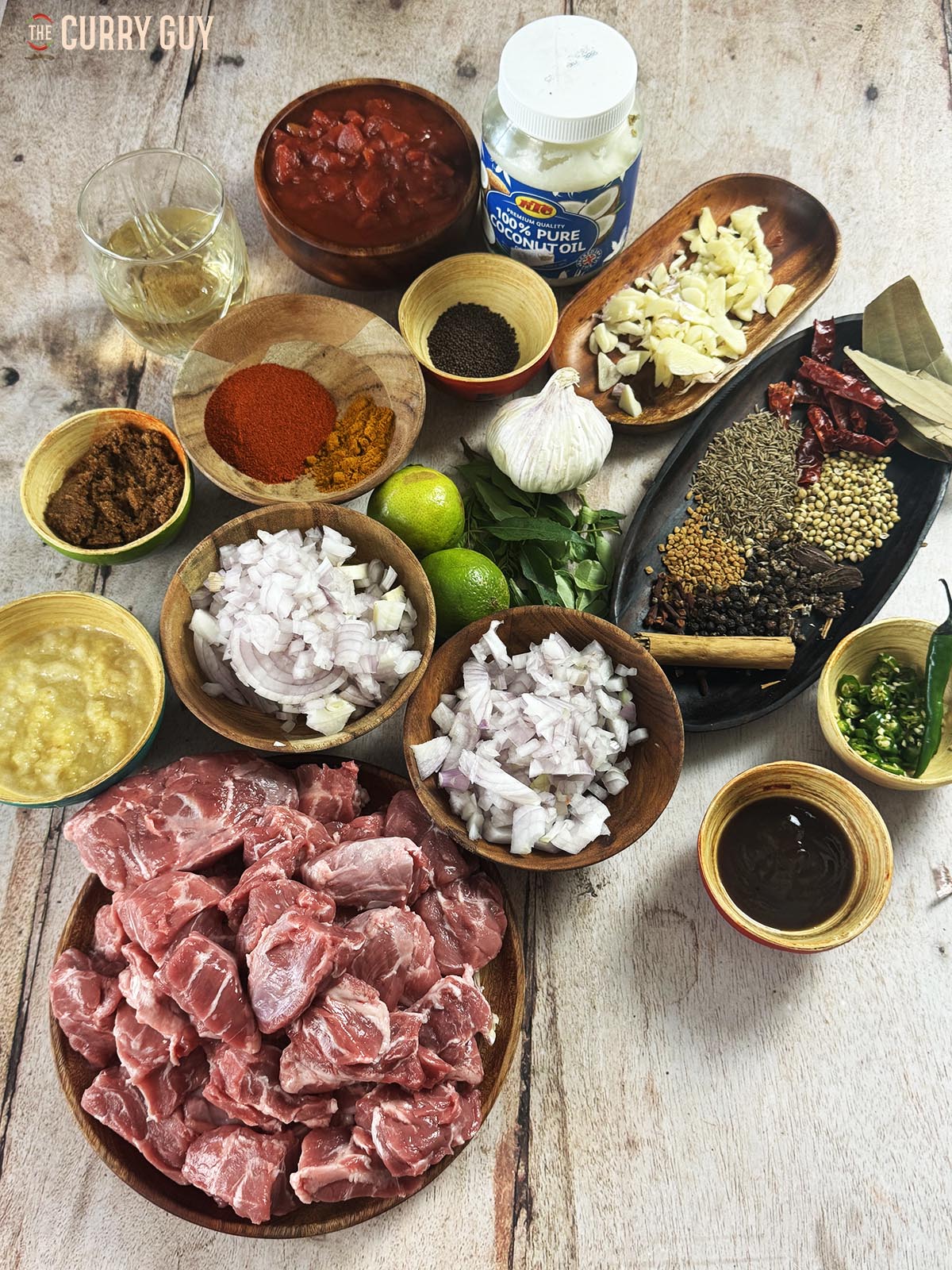 The ingredients for the recipe laid out on a counter top.
