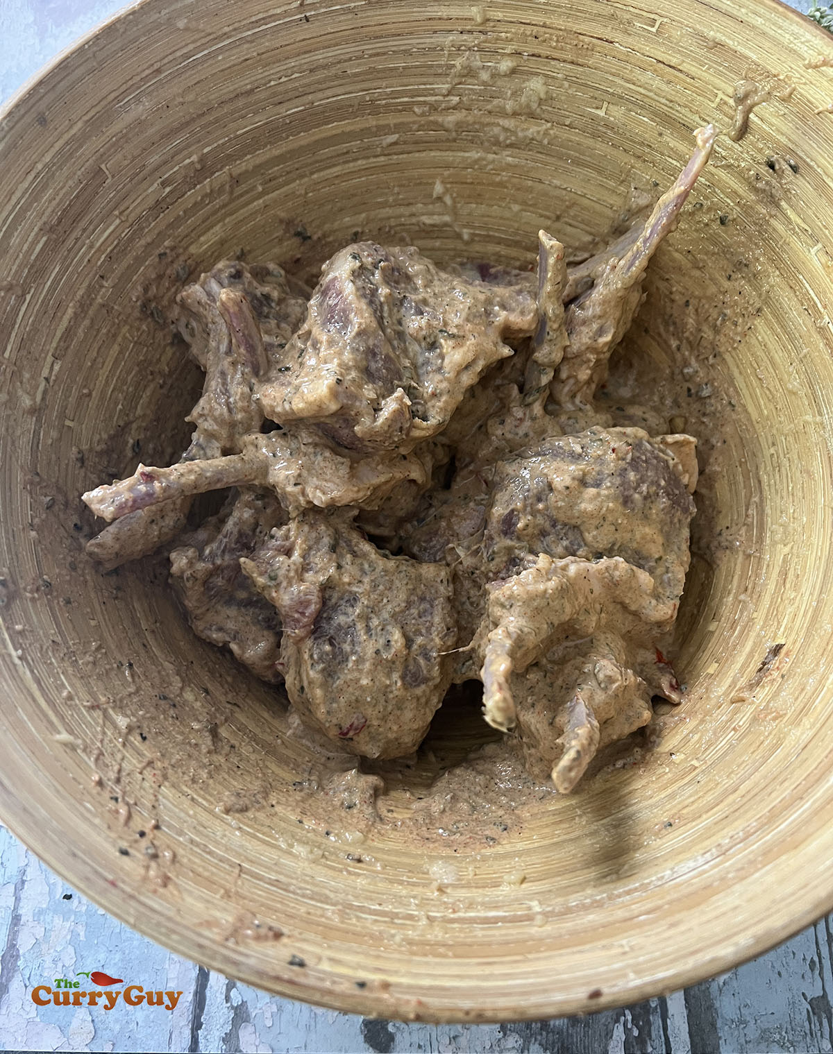 Lamb chops marinating. 