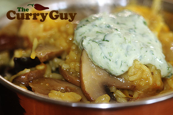 Mushroom Biryani close up.