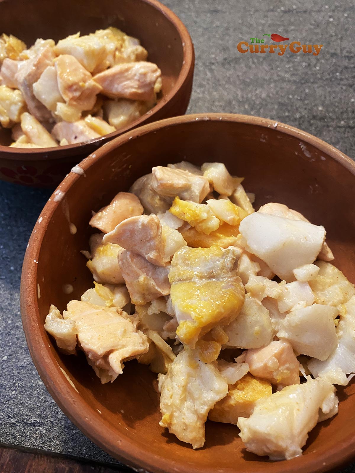 Preparing the fish for the pie