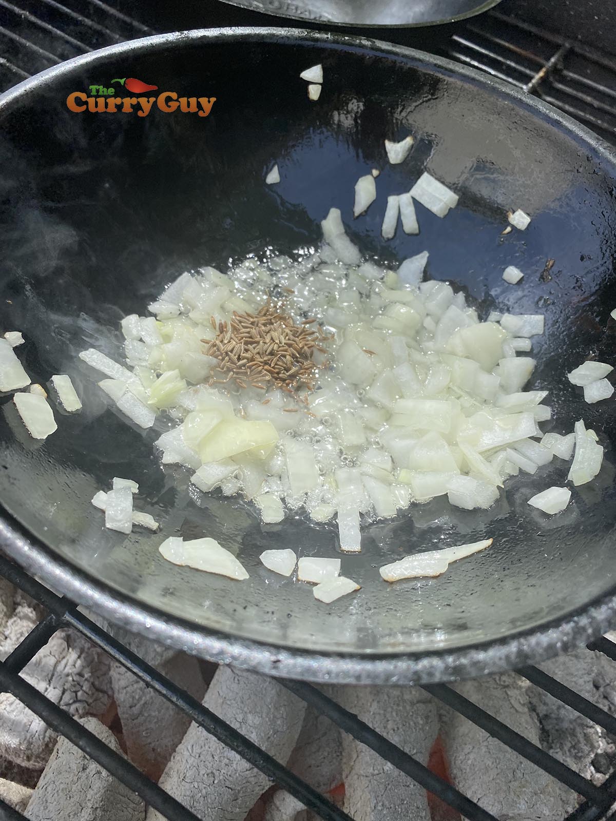 Frying chopped onion