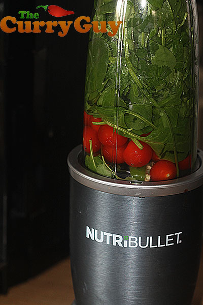 Blending vegetables for lamb keema saag