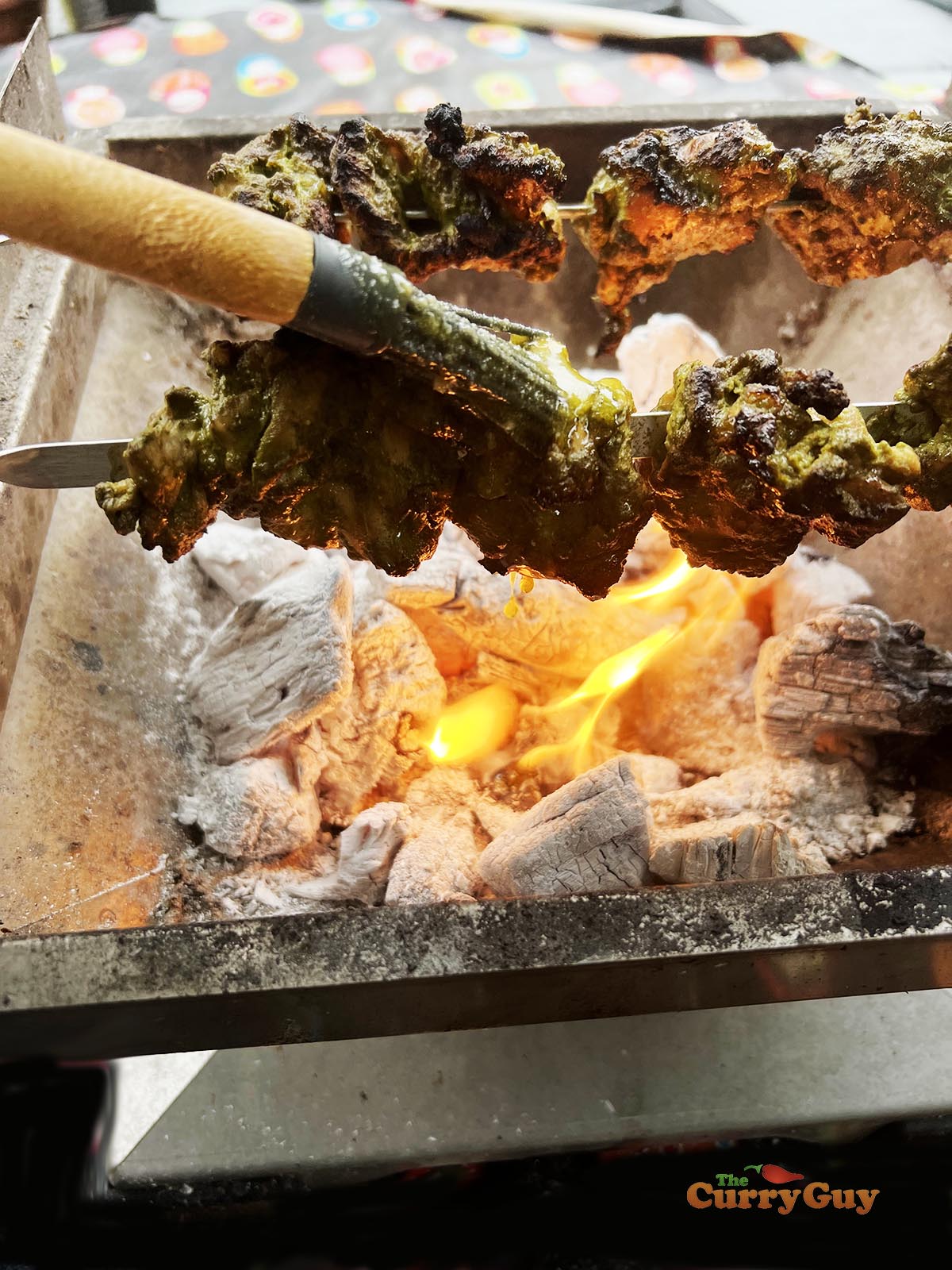Basting the hariyali chicken tikka
