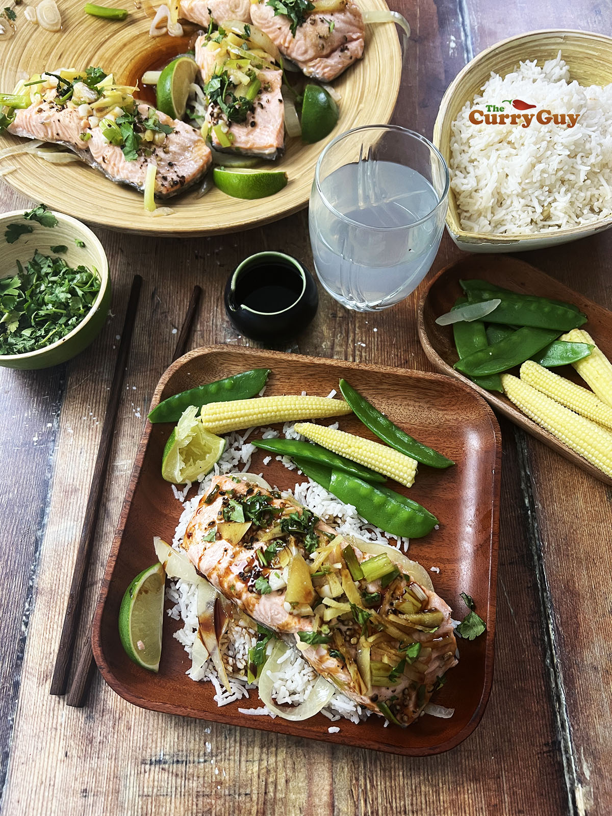 Steamed salmon on white rice