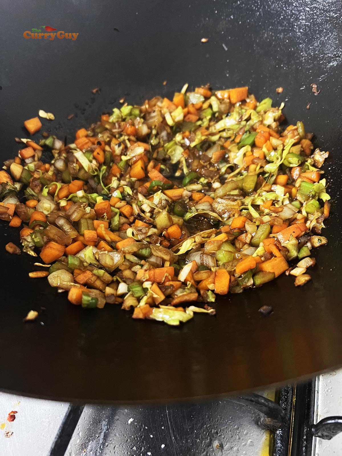 The finished vegetable filling for the momos.