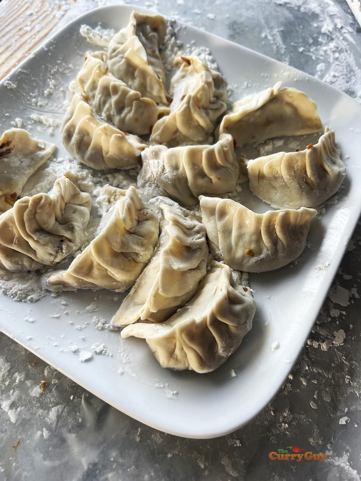 The finished momos ready for steaming. 