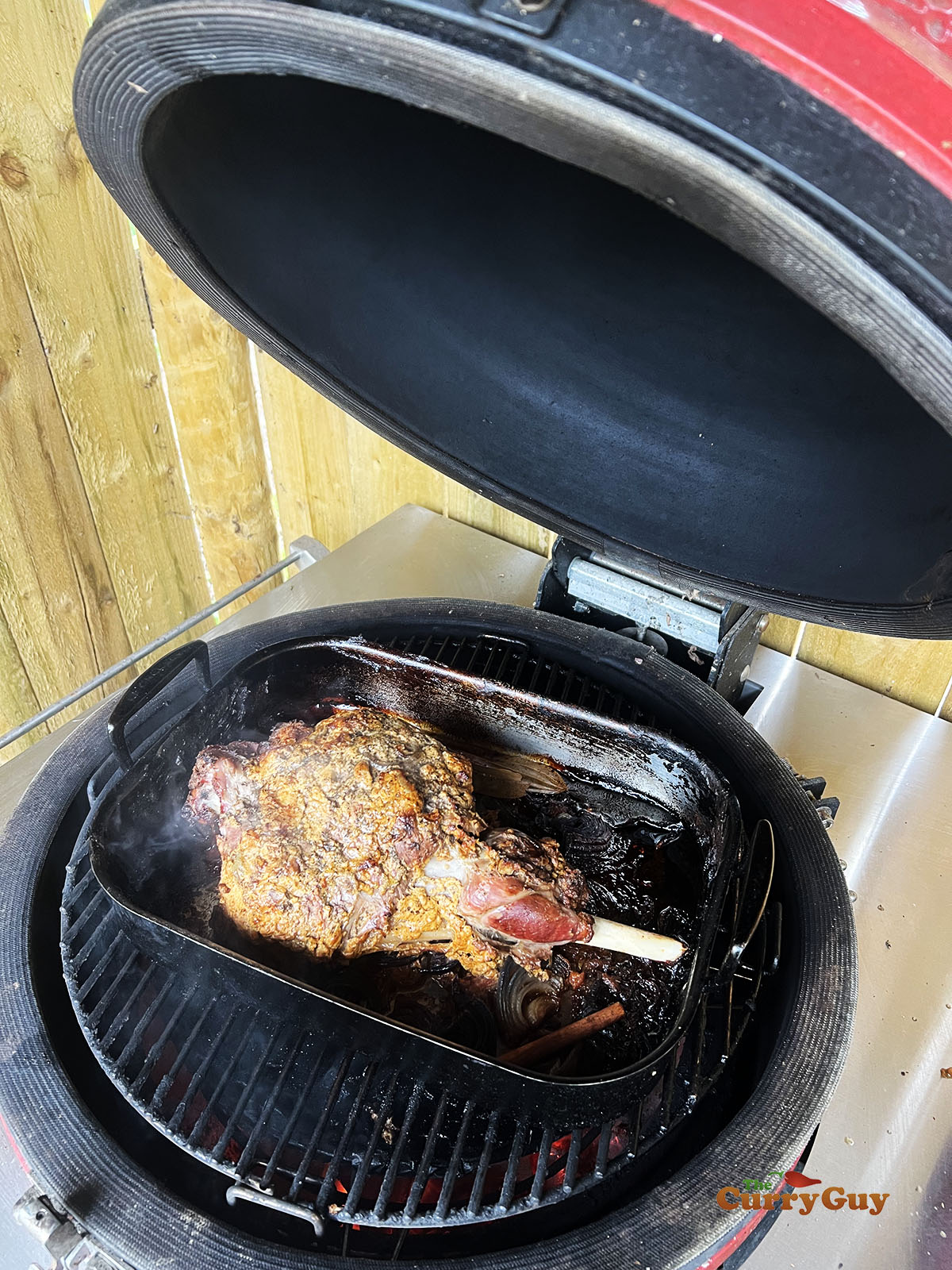 Tender cooked lamb after 3 hours in the barbecue oven.