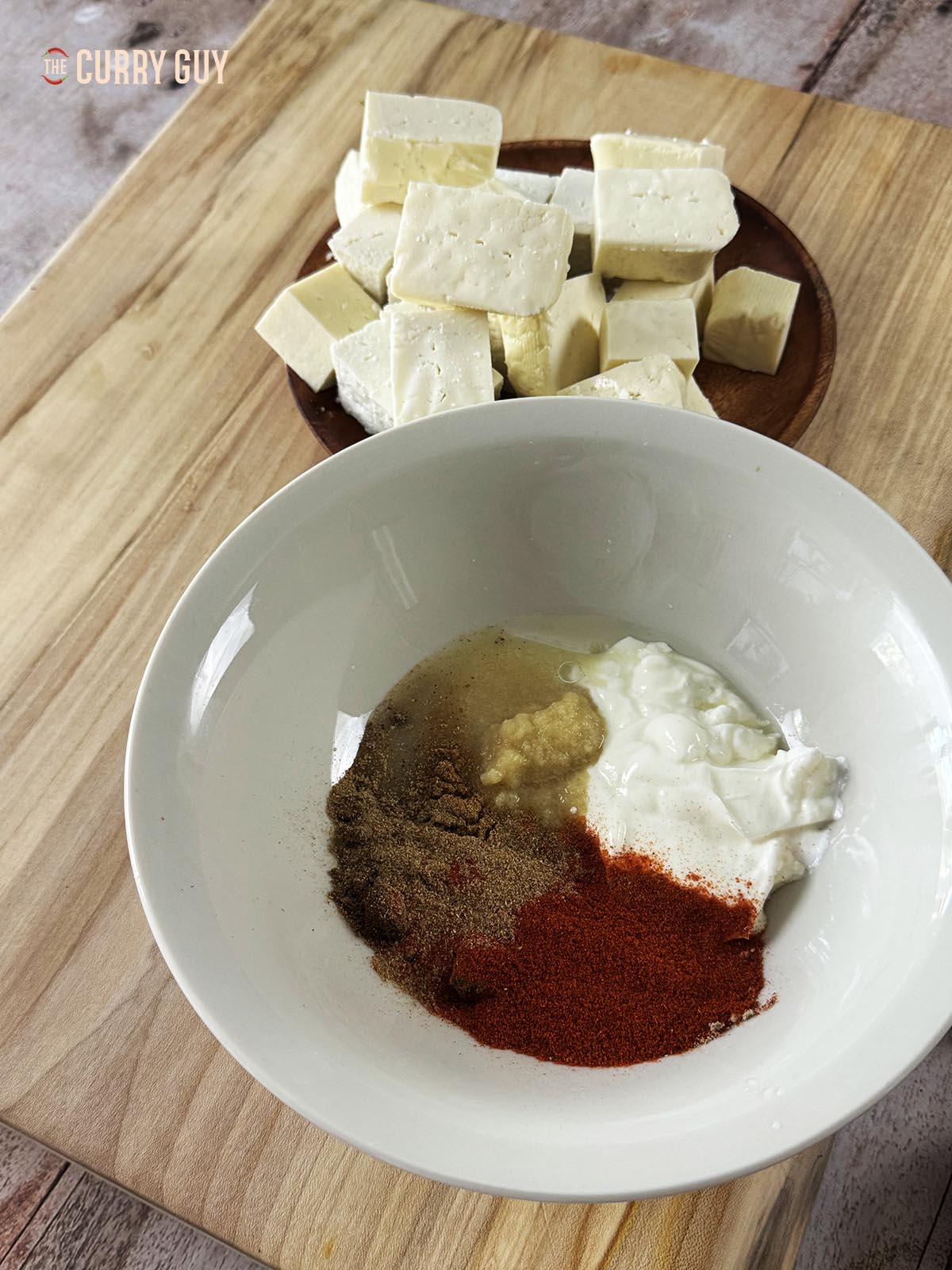 The marinade ingredients in a mixing bowl.
