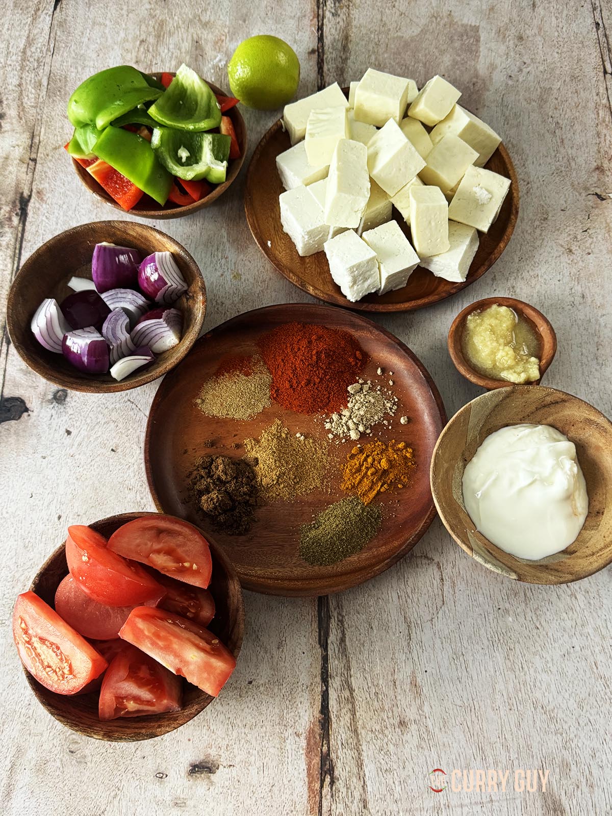 The ingredients for the recipe laid out on a countertop.