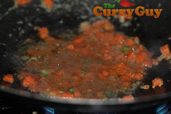 Making vegetable fried rice