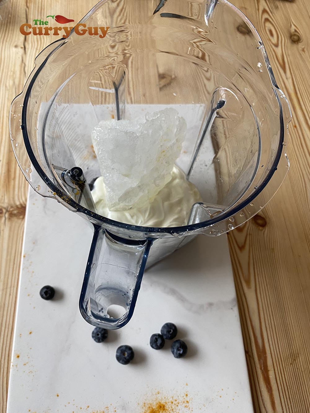 Adding the ice, turmeric and Greek yogurt