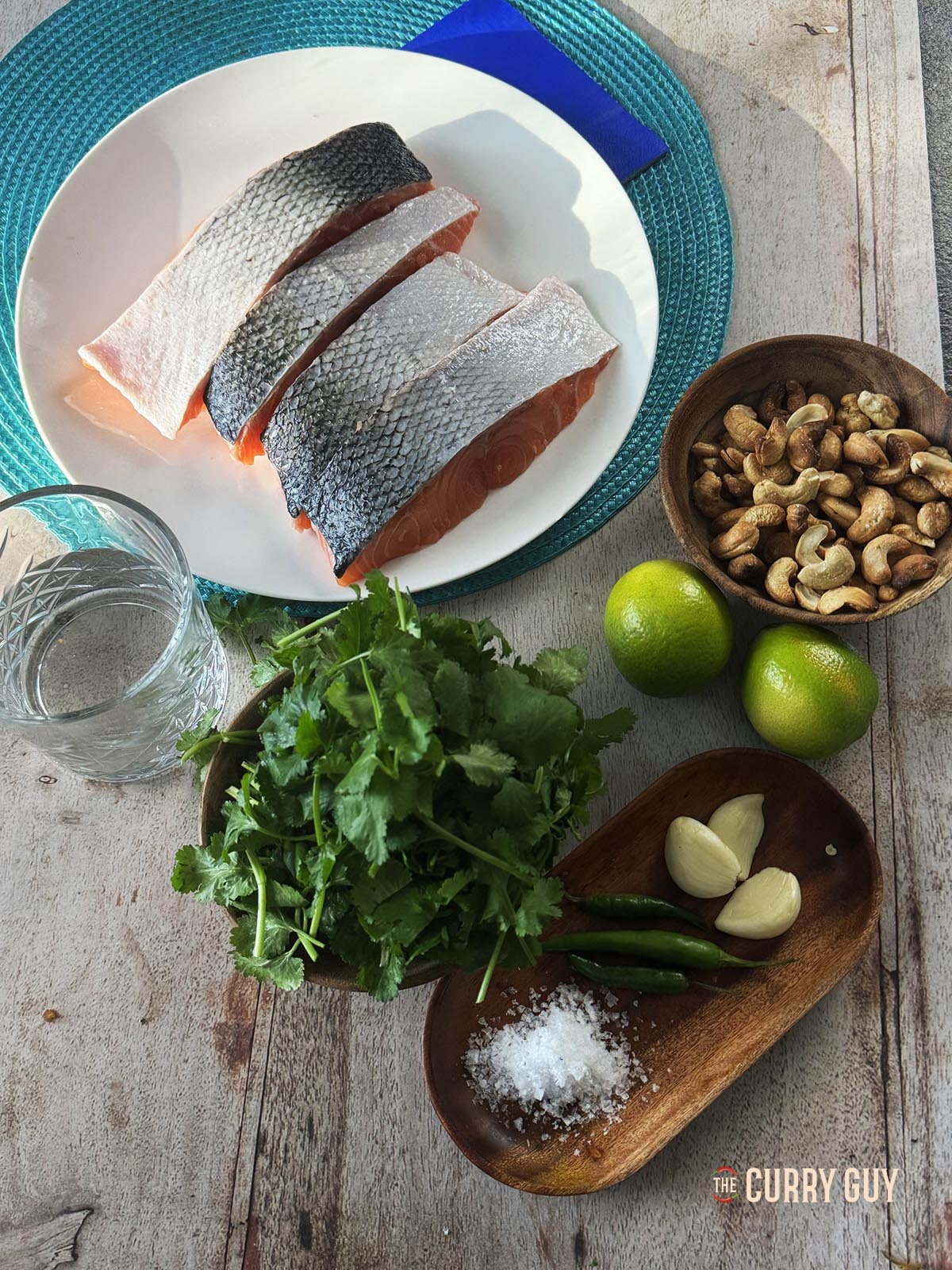 The ingredients for the recipe laid out and ready for cooking.
