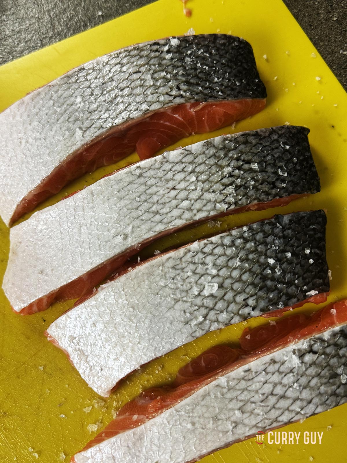 The salmon fillets ready for the pan.