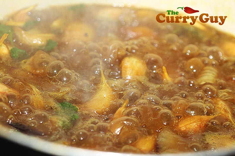 Making garlic & chickpea soup.