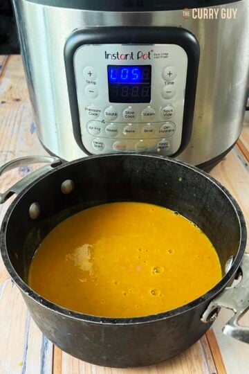 Multi cooker base sauce in a pan and ready to use in curry house style curries.