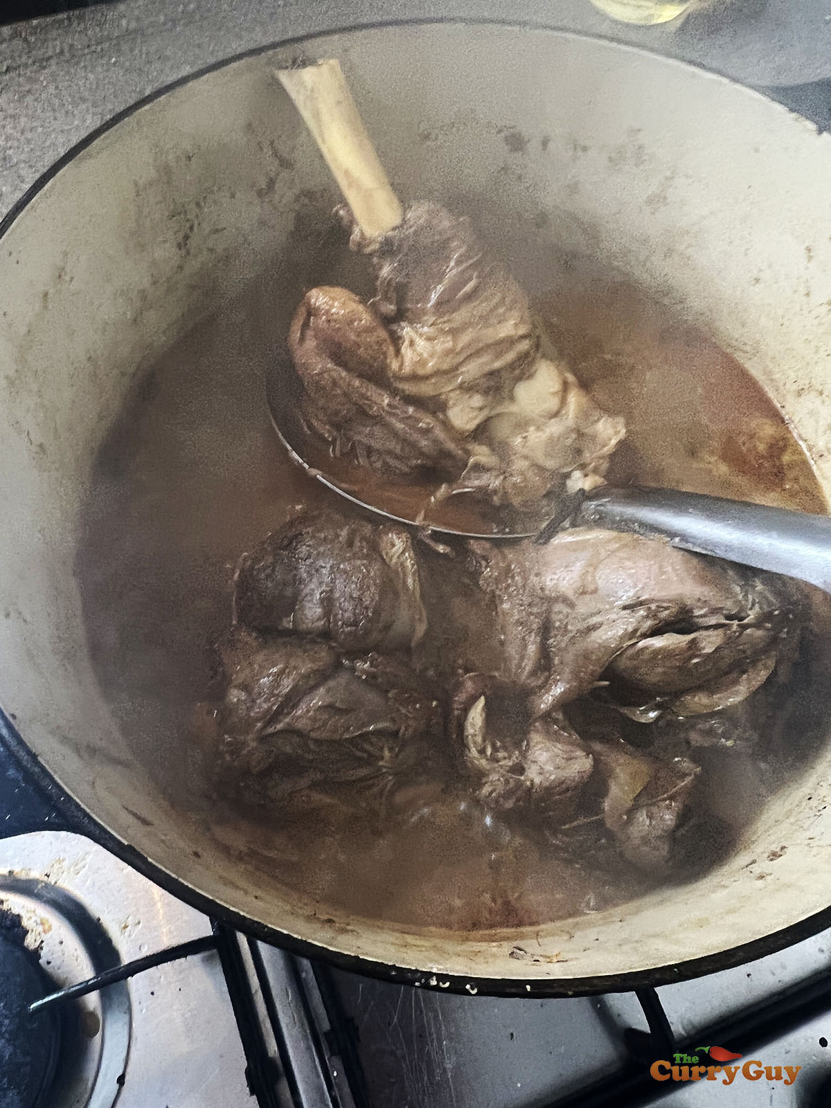 Cooked lamb shanks.