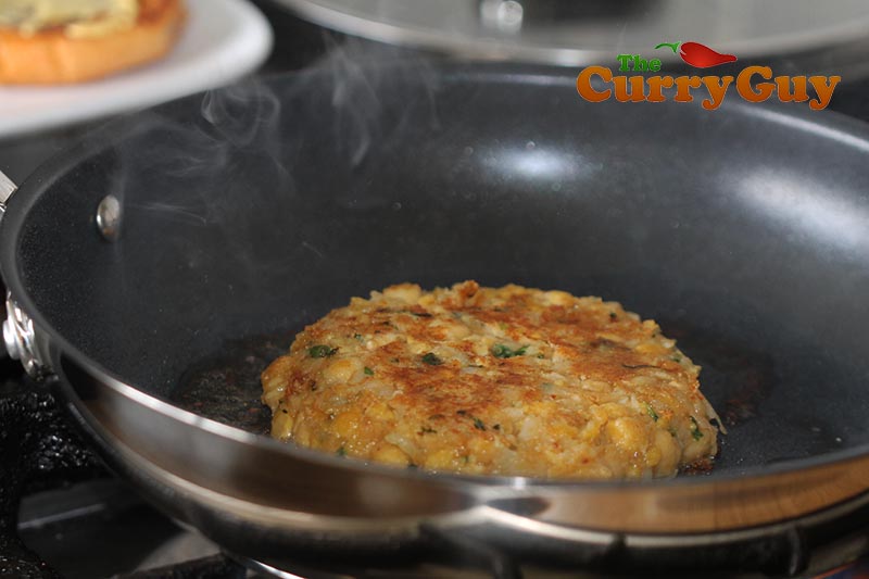 Making chickpea and potato tikki