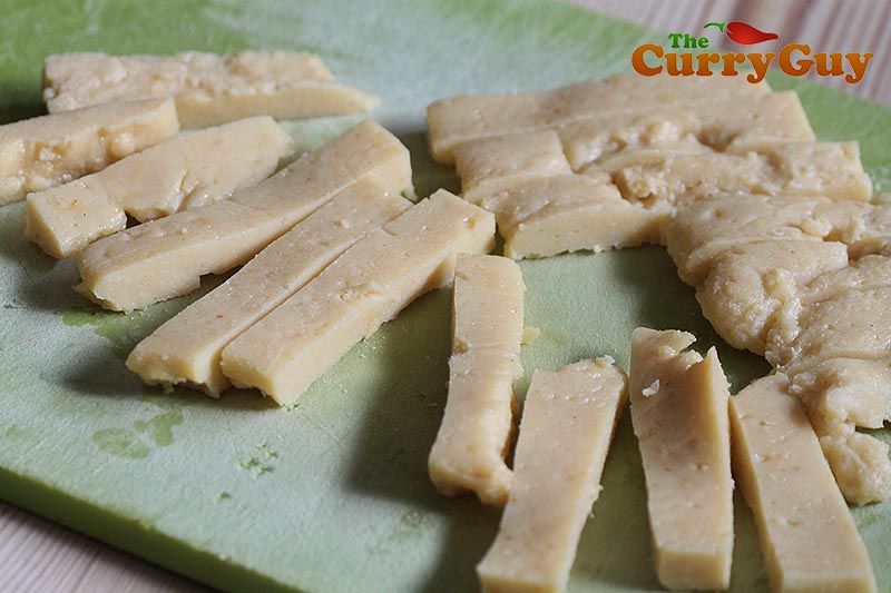 hardened chickpea batter cut into fries