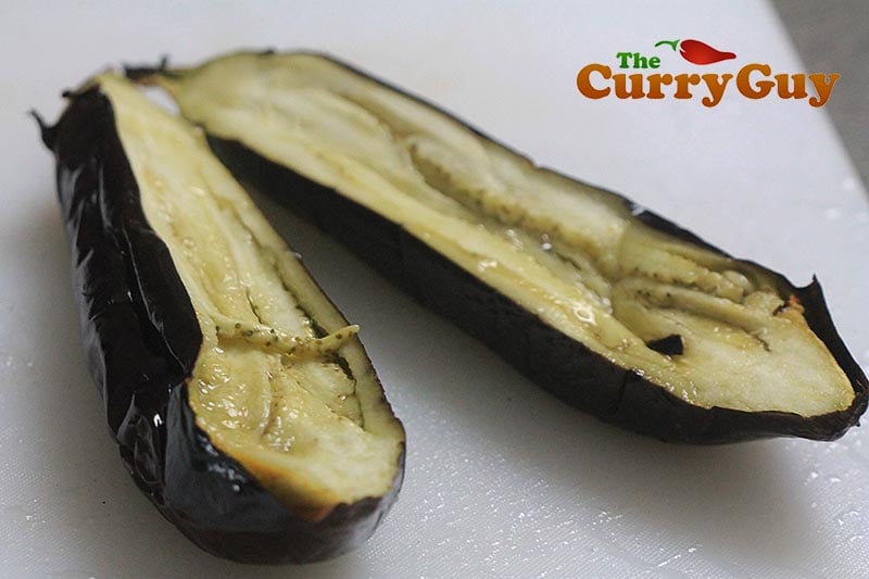 Making Aubergine balti