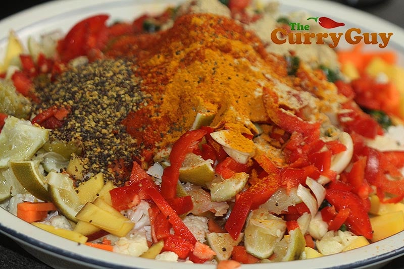 Making mixed vegetable pickle