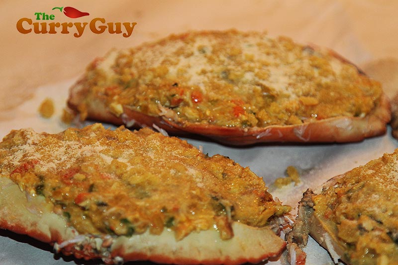 Making Goan stuffed masala crabs