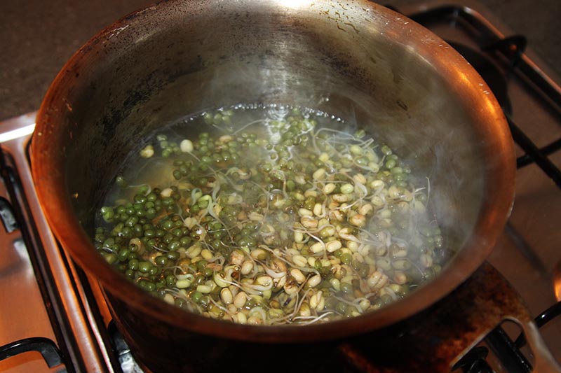 Making sprouted moong salad