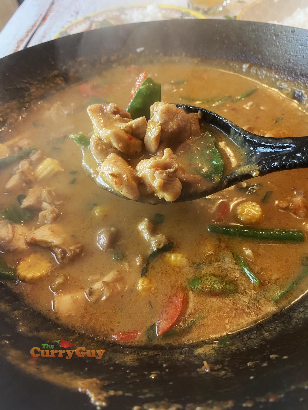 Thai red curry with a spoon