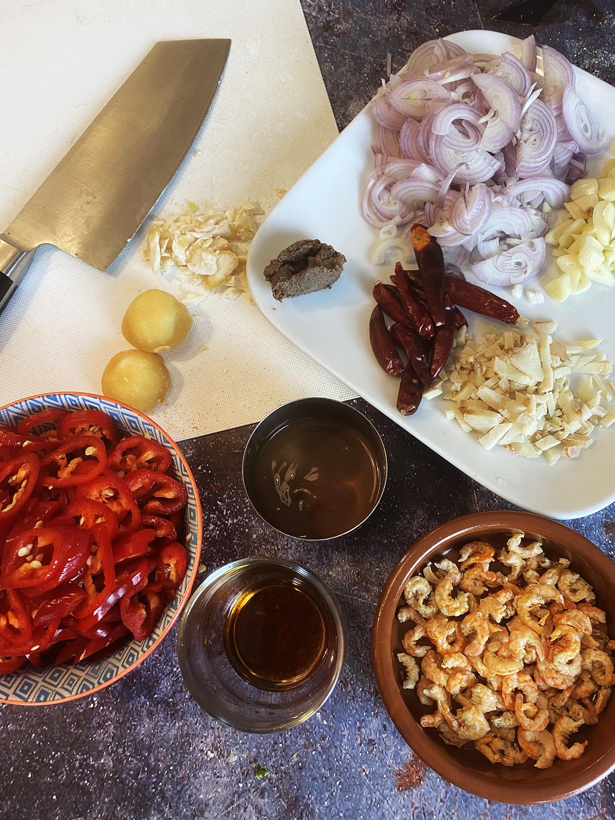 Ingredients for Thai red curry paste.