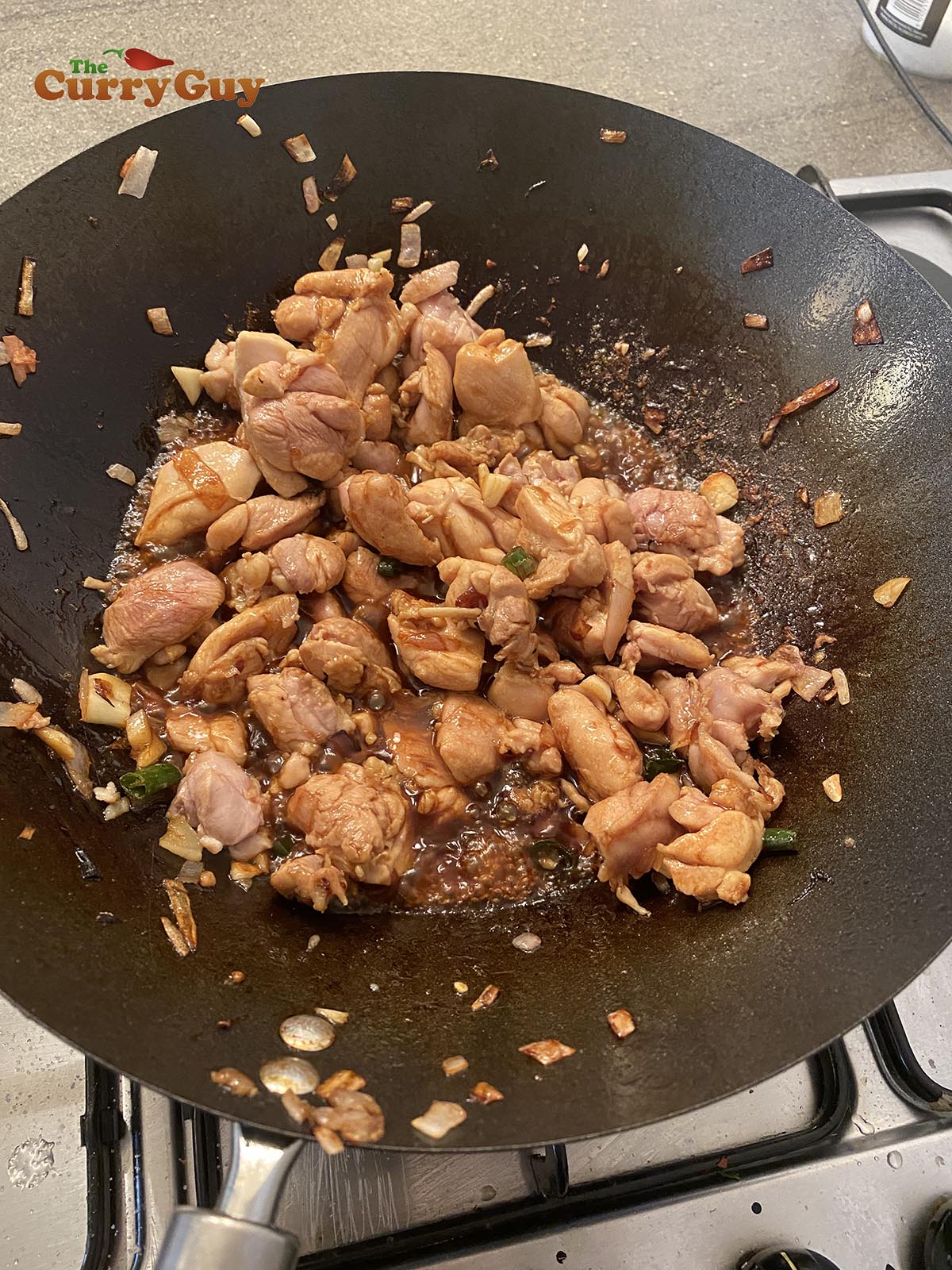 Cooked chicken with sauce.