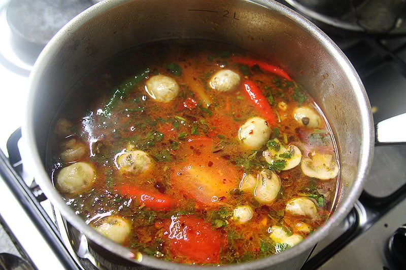 Making Tom Yum Gai Soup
