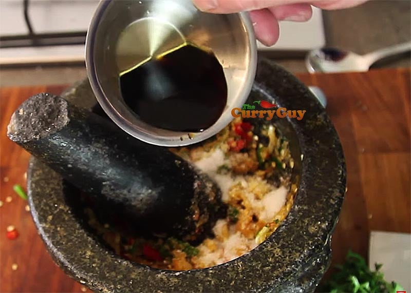 Making Thai seafood sauce for Thai Salt crust fish